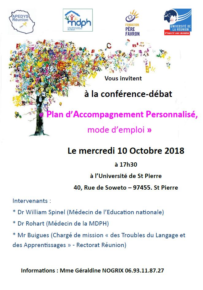 Affiche de la conférence du 10 octobre 2018 à l'université de Saint-Pierre